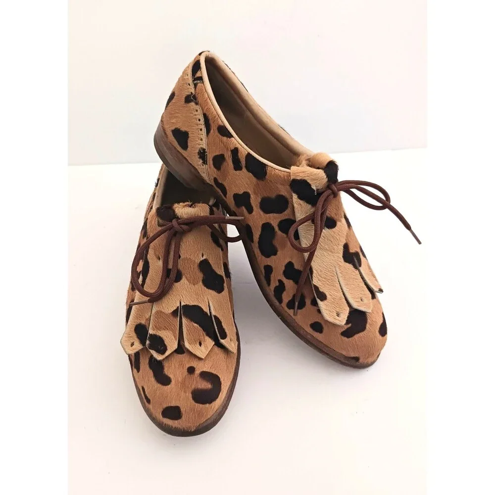 Walter Genuin Leopard Print Calf Hair Kiltie Brogue Golf Shoes Handmade Italy 7B